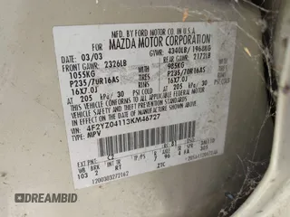 2003 Mazda Tribute LX with VIN 4F2YZ04113KM46727, listed as a IAAI auction lot 42196041 with Not Provided miles and . Bid and sale history available at DreamBid. Image 9.
