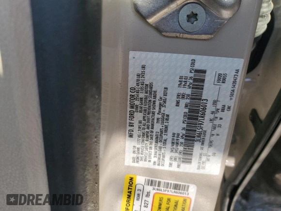 2020 Lincoln MKZ Reserve with VIN 3LN6L5F97LR606013, listed as a Copart auction lot 51758465 with 35,132 mi miles and Salvage Title. Bid and sale history available at carsss.com. Image 12.