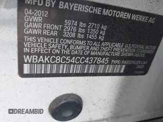2012 BMW 7 Series 750Li xDrive with VIN WBAKC8C54CC437845, listed as a IAAI auction lot 41691478 with Not provided miles and . Bid and sale history available at DreamBid. Image 9.