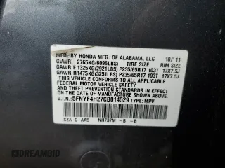 2012 Honda Pilot LX with VIN 5FNYF4H27CB014529, listed as a Copart auction lot 48699935 with 132,563 mi miles and Salvage Title. Bid and sale history available at DreamBid. Image 13.