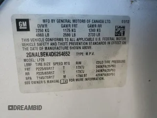 2013 Chevrolet Equinox LS z VIN 2GNALBEK4D6264652, wystawiony jako Copart lot #51937515 z przebiegiem Nie podano mil oraz Szkoda całkowita • Salvage title. Historia ofert i sprzedaży dostępna na DreamBid. Obrazek 15.