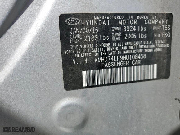 2017 Hyundai Elantra SE with VIN KMHD74LF9HU108458, listed as a Copart auction lot 52953525 with 111,985 mi miles and Salvage Title. Bid and sale history available at carsss.com. Image 12.