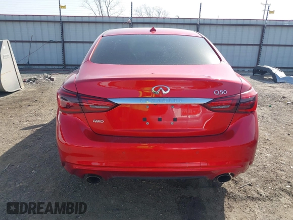 2021 Infiniti Q50 Luxe with VIN JN1EV7BR3MM750909, listed as a IAAI auction lot 41791956 with 42,843 mi miles and . Bid and sale history available at carsss.com. Image 17.