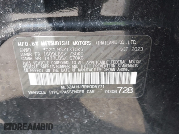 2024 Mitsubishi Mirage ES z VIN ML32AUHJ3RH005771, wystawiony jako IAAI lot #41794179 z przebiegiem 10 879 mil mil oraz . Historia ofert i sprzedaży dostępna na DreamBid. Obrazek 9.
