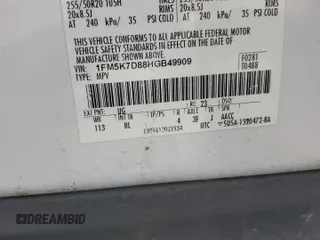 2017 Ford Explorer XLT z VIN 1FM5K7D88HGB49909, wystawiony jako Copart lot #59027255 z przebiegiem 133 536 mil mil oraz Szkoda całkowita • Salvage title. Historia ofert i sprzedaży dostępna na DreamBid. Obrazek 14.