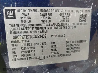 2012 Chevrolet Silverado 1500 LTZ with VIN 3GCPKTE70CG223459, listed as a IAAI auction lot 41500790 with 131,010 mi miles. Bid and sale history available at carsss.com. Image 9.