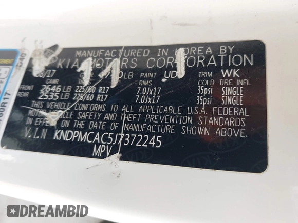 2018 Kia Sportage LX z VIN KNDPMCAC5J7372245, wystawiony jako IAAI lot #42227419 z przebiegiem 98 350 mil mil oraz . Historia ofert i sprzedaży dostępna na DreamBid. Obrazek 9.