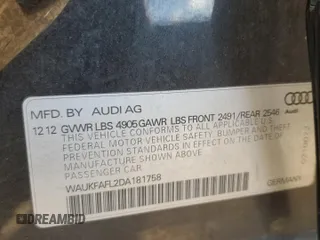 2013 Audi A4 Prestige with VIN WAUKFAFL2DA181758, listed as a Copart auction lot 76273414 with 106,684 mi miles and Salvage Title. Bid and sale history available at carsss.com. Image 12.
