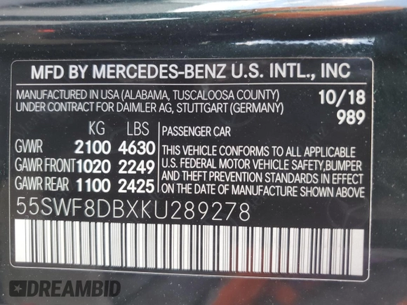 2019 Mercedes-Benz C 300 z VIN 55SWF8DBXKU289278, wystawiony jako Copart lot #54876675 z przebiegiem 37 105 mil mil oraz Szkody całkowita. Historia ofert i sprzedaży dostępna na DreamBid. Obrazek 13.