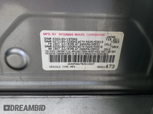 2011 Mitsubishi Outlander SE z VIN JA4AP4AU7BZ013457, wystawiony jako Copart lot #58860505 z przebiegiem 221 993 mil mil oraz Szkoda całkowita • Salvage title. Historia ofert i sprzedaży dostępna na DreamBid. Obrazek 13.