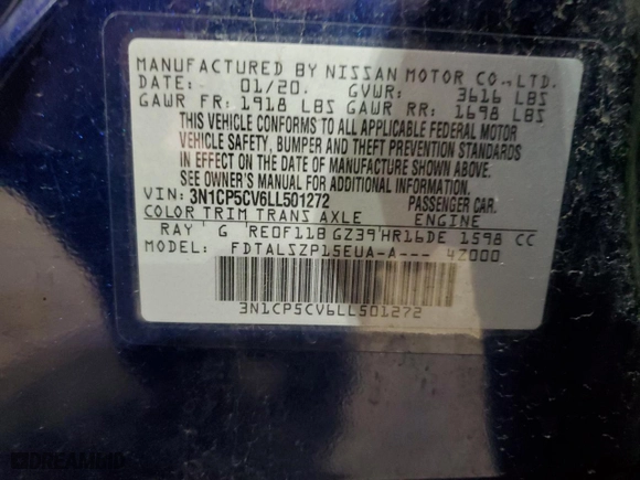 2020 Nissan Kicks SV with VIN 3N1CP5CV6LL501272, listed as a Copart auction lot 51382955 with 92,485 mi miles and Non Repairable. Bid and sale history available at carsss.com. Image 13.