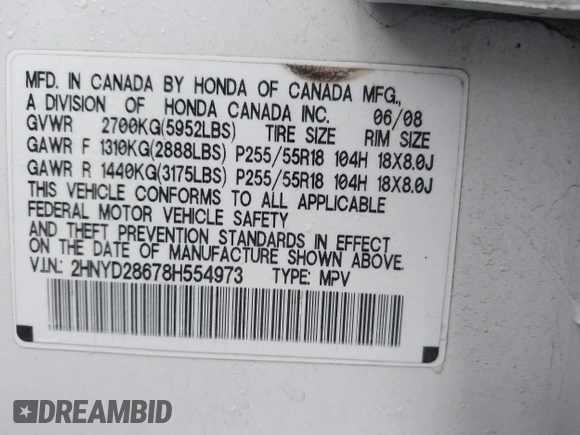 2008 Acura MDX Tech/Pwr Tail Gate with VIN 2HNYD28678H554973, listed as a IAAI auction lot 41460357 with 278,406 mi miles. Bid and sale history available at carsss.com. Image 9.