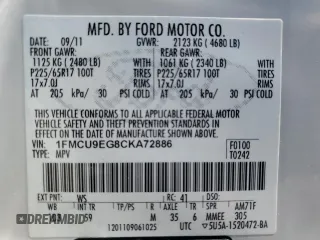 2012 Ford Escape Limited с VIN 1FMCU9EG8CKA72886, выставлен на аукционе Copart как лот 52555515 с пробегом Не указан миль и Чистый • Clean title. История ставок и продаж доступна на DreamBid. Изображение 13.