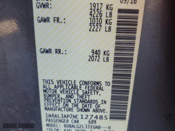 2017 Nissan Altima 2.5 S with VIN 1N4AL3AP2HC127485, listed as a Copart auction lot 89197755 with 140,566 mi miles and Salvage Title. Bid and sale history available at carsss.com. Image 15.