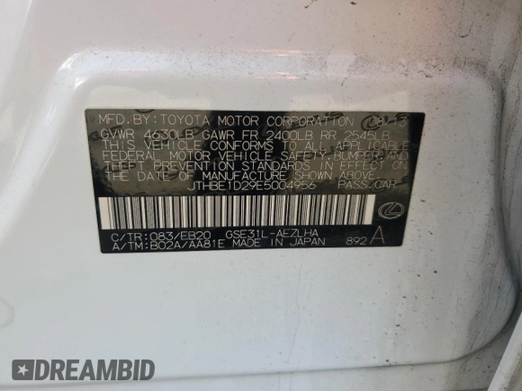 2014 Lexus IS 350 with VIN JTHBE1D29E5004956, listed as a Copart auction lot 44047825 with 147,275 mi miles and Salvage Title. Bid and sale history available at carsss.com. Image 12.