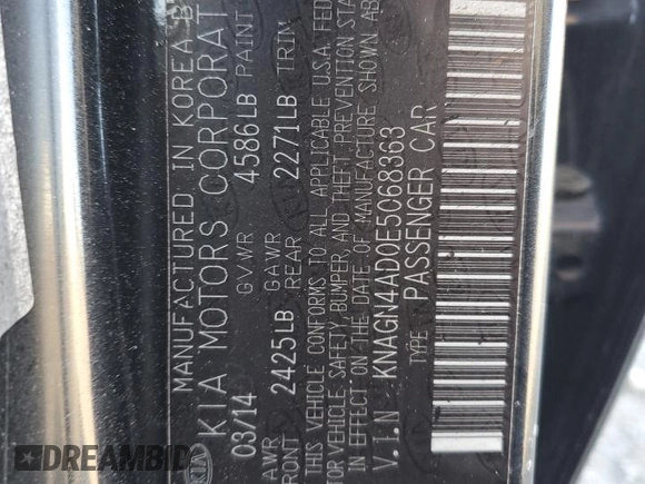 2014 Kia Optima Hybrid EX with VIN KNAGN4AD0E5068363, listed as a Copart auction lot 75881804 with 60,862 mi miles and Salvage Title. Bid and sale history available at carsss.com. Image 14.