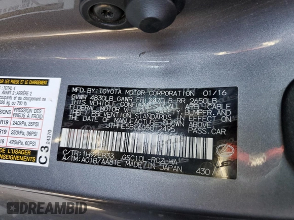 2016 Lexus RC 350 F Sport with VIN JTHHE5BC6G5012495, listed as a Copart auction lot 58546685 with 136,405 mi miles and Salvage title. Bid and sale history available at DreamBid. Image 12.