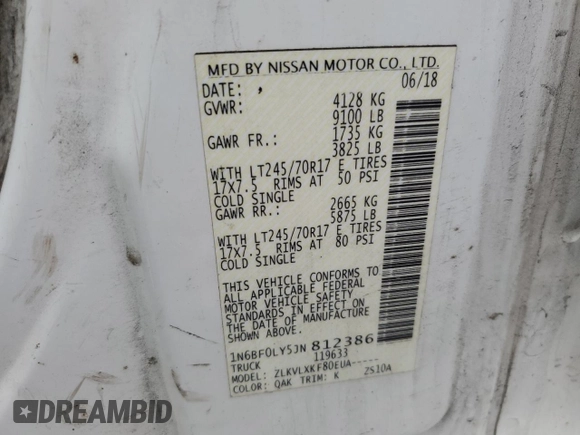 2018 Nissan NV Cargo SV с VIN 1N6BF0LY5JN812386, выставлен на аукционе Copart как лот 60942735 с пробегом 111 559 миль миль и Списание • Salvage title. История ставок и продаж доступна на DreamBid. Изображение 13.