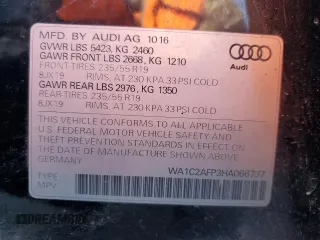 2017 Audi Q5 Premium with VIN WA1C2AFP3HA066737, listed as a Copart auction lot 88660545 with 172,669 mi miles and Salvage Title. Bid and sale history available at carsss.com. Image 14.