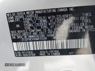 2013 Toyota RAV4 LE with VIN 2T3ZFREV4DW015598, listed as a IAAI auction lot 42087213 with 160,261 mi miles and . Bid and sale history available at carsss.com. Image 9.