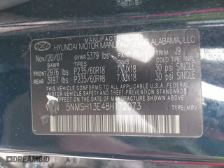 2008 Hyundai Santa Fe SE with VIN 5NMSH13E48H172073, listed as a IAAI auction lot 41758806 with 191,315 mi miles. Bid and sale history available at carsss.com. Image 9.