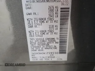 2022 Nissan Pathfinder SV с VIN 5N1DR3BA1NC259550, выставлен на аукционе Copart как лот 51207055 с пробегом 32 631 миль миль и Списание • Salvage title. История ставок и продаж доступна на DreamBid. Изображение 12.