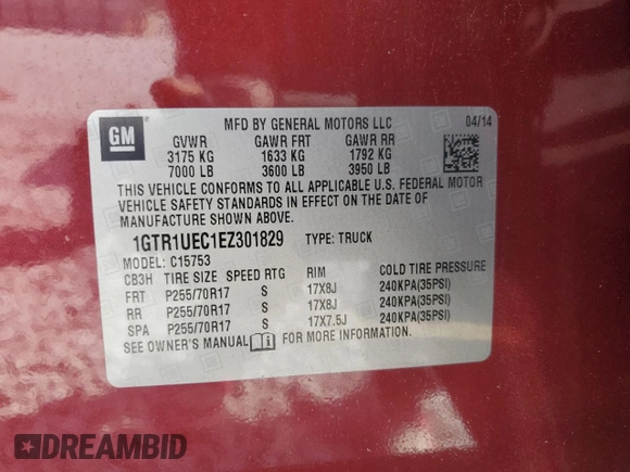 2014 GMC Sierra 1500 SLE z VIN 1GTR1UEC1EZ301829, wystawiony jako Copart lot #58311545 z przebiegiem 53 948 mil mil oraz Szkoda całkowita • Salvage title. Historia ofert i sprzedaży dostępna na DreamBid. Obrazek 12.