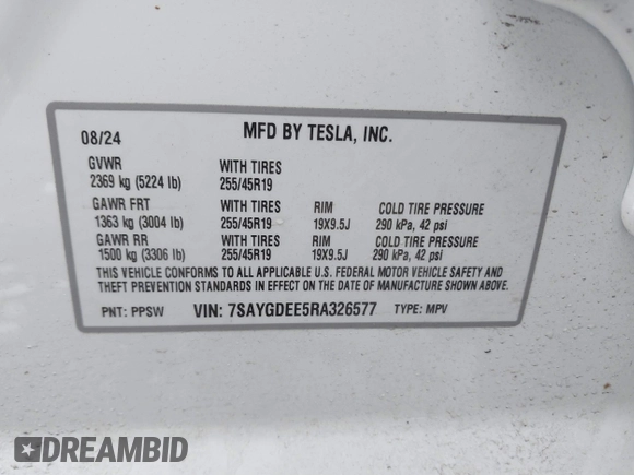2024 Tesla Model Y Long Range z VIN 7SAYGDEE5RA326577, wystawiony jako IAAI lot #41531364 z przebiegiem 5353 mil mil oraz . Historia ofert i sprzedaży dostępna na DreamBid. Obrazek 9.
