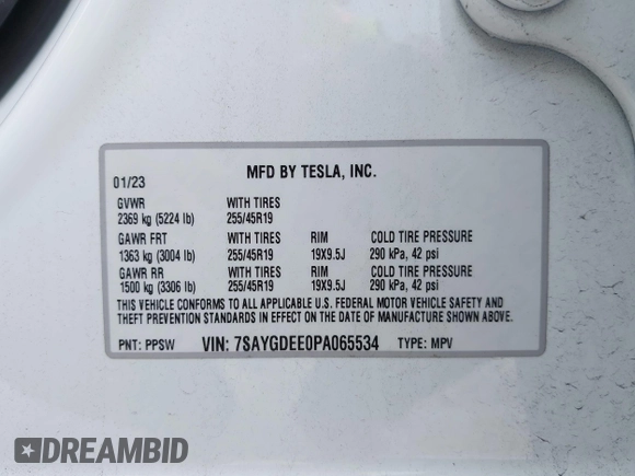 2023 Tesla Model Y Long Range z VIN 7SAYGDEE0PA065534, wystawiony jako IAAI lot #42445868 z przebiegiem 22 638 mil mil oraz . Historia ofert i sprzedaży dostępna na DreamBid. Obrazek 9.