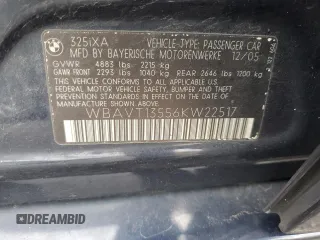 2006 BMW 3 Series 325xi with VIN WBAVT13556KW22517, listed as a Copart auction lot 43342125 with 113,636 mi miles and Salvage title. Bid and sale history available at DreamBid. Image 12.