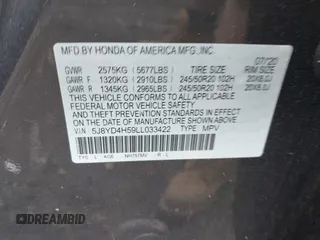 2020 Acura MDX Technology z VIN 5J8YD4H59LL033422, wystawiony jako IAAI lot #42268371 z przebiegiem 42 670 mil mil oraz . Historia ofert i sprzedaży dostępna na DreamBid. Obrazek 9.