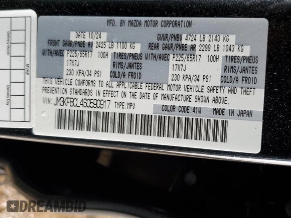 2025 Mazda CX-5 2.5 S Preferred Package with VIN JM3KFBCL4S0590917, listed as a Copart auction lot 48115405 with 43,846 mi miles and Salvage Title. Bid and sale history available at carsss.com. Image 13.