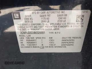 2011 Chevrolet Equinox LTZ with VIN 2CNFLGEC5B6329991, listed as a IAAI auction lot 42086572 with 205,381 mi miles and . Bid and sale history available at DreamBid. Image 9.