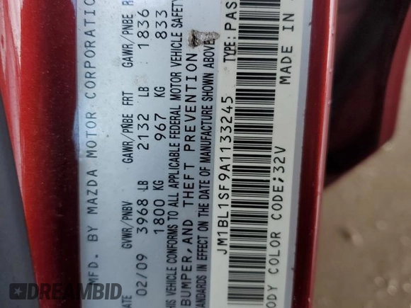 2010 Mazda 3 i Touring with VIN JM1BL1SF9A1133245, listed as a Copart auction lot 55726585 with 129,842 mi miles and Salvage Title. Bid and sale history available at DreamBid. Image 12.