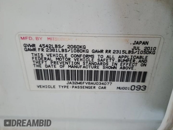 2010 Mitsubishi Lancer Evolution SE with VIN JA32W6FV8AU034077, listed as a Copart auction lot 64098154 with 120,041 mi miles and Salvage Title. Bid and sale history available at carsss.com. Image 14.