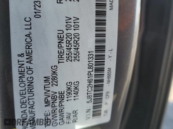 2023 Acura RDX w/A-Spec Package with VIN 5J8TC2H61PL801331, listed as a Copart auction lot 48678475 with 24,757 mi miles and Salvage title. Bid and sale history available at DreamBid. Image 12.