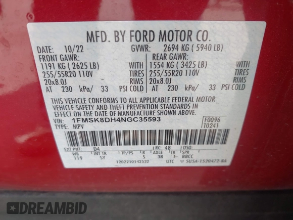 2022 Ford Explorer XLT z VIN 1FMSK8DH4NGC35593, wystawiony jako IAAI lot #42167354 z przebiegiem 29 747 mil mil oraz . Historia ofert i sprzedaży dostępna na DreamBid. Obrazek 9.