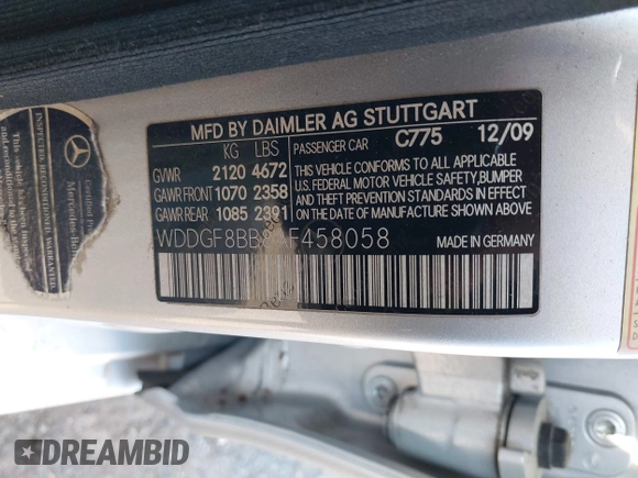 2010 Mercedes-Benz C 300 Sport with VIN WDDGF8BB8AF458058, listed as a IAAI auction lot 41107545 with Not Provided miles and . Bid and sale history available at carsss.com. Image 9.