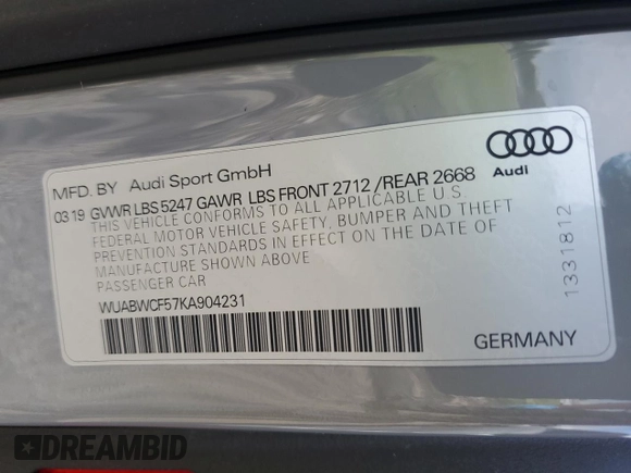 2019 Audi RS 5 Sportback z VIN WUABWCF57KA904231, wystawiony jako Copart lot #67341003 z przebiegiem 18 674 mil mil oraz . Historia ofert i sprzedaży dostępna na DreamBid. Obrazek 12.