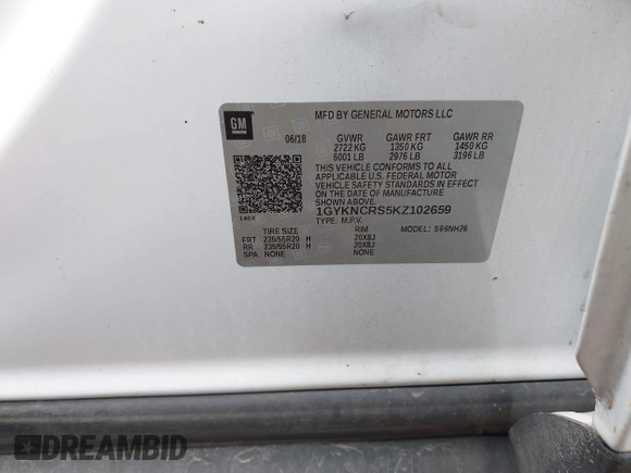 2019 Cadillac XT5 Luxury FWD with VIN 1GYKNCRS5KZ102659, listed as a IAAI auction lot 42309995 with 67,795 mi miles and . Bid and sale history available at DreamBid. Image 9.