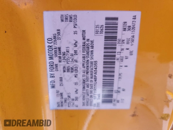 2008 Ford Ranger Edge Plus with VIN 1FTYR11U48PA54355, listed as a Copart auction lot 76786824 with 169,149 mi miles and Clean Title. Bid and sale history available at DreamBid. Image 12.