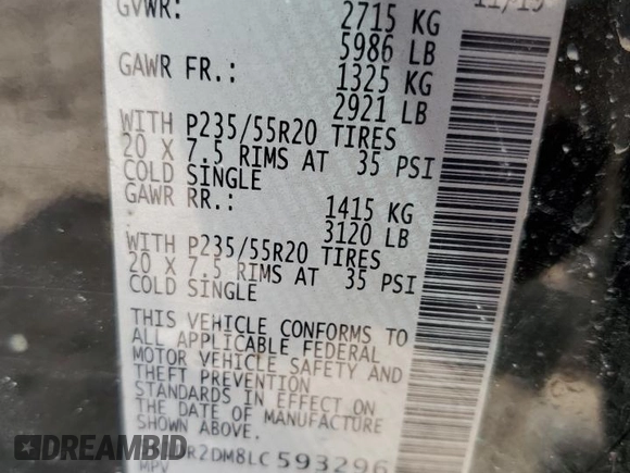 2020 Nissan Pathfinder Platinum with VIN 5N1DR2DM8LC593296, listed as a Copart auction lot 53353255 with 92,232 mi miles and Salvage title. Bid and sale history available at DreamBid. Image 15.