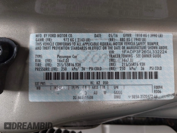 2016 Ford Focus SE z VIN 1FADP3F26GL332224, wystawiony jako IAAI lot #42167222 z przebiegiem 134 423 mil mil oraz . Historia ofert i sprzedaży dostępna na DreamBid. Obrazek 9.