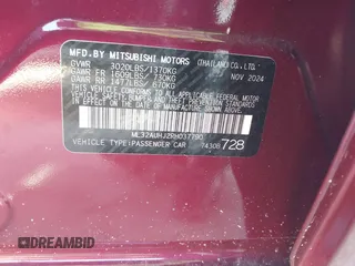 2024 Mitsubishi Mirage ES with VIN ML32AUHJ2RH037790, listed as a IAAI auction lot 42376713 with 3,542 mi miles and . Bid and sale history available at DreamBid. Image 9.