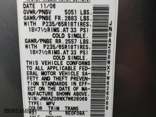 2007 Nissan Murano S with VIN JN8AZ08WX7W626069, listed as a Copart auction lot 64867864 with 135,636 mi miles and Salvage Title. Bid and sale history available at carsss.com. Image 12.