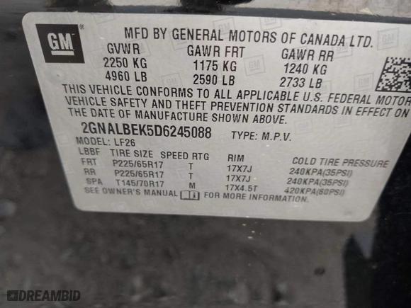 2013 Chevrolet Equinox LS with VIN 2GNALBEK5D6245088, listed as a IAAI auction lot 41971759 with 145,161 mi miles. Bid and sale history available at carsss.com. Image 9.