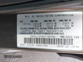 2017 Mazda Mazda6 Touring with VIN JM1GL1V52H1100784, listed as a IAAI auction lot 41818188 with 17,807 mi miles. Bid and sale history available at carsss.com. Image 9.