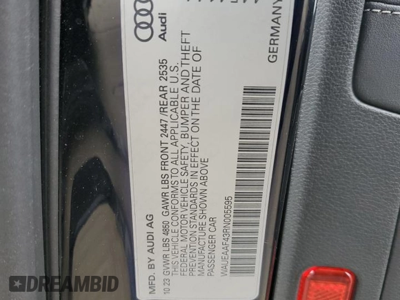 2024 Audi A4 S line Premium Plus z VIN WAUEAAF43RN005595, wystawiony jako Copart lot #60690765 z przebiegiem 27 152 mil mil oraz Szkoda całkowita • Salvage title. Historia ofert i sprzedaży dostępna na DreamBid. Obrazek 12.