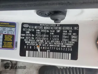 2015 Kia Sorento SX with VIN 5XYKWDA77FG652238, listed as a Copart auction lot 83259584 with 144,841 mi miles and Salvage Title. Bid and sale history available at carsss.com. Image 15.