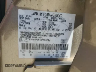 2006 Ford F-250 XL with VIN 1FTSW21P36ED15420, listed as a Copart auction lot 61687825 with 148,147 mi miles and Salvage title. Bid and sale history available at DreamBid. Image 13.